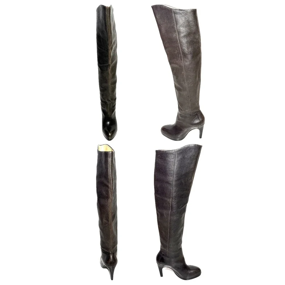 AllSaints Black Leather Over The Knee Thigh High Heel Boots Brazil Size 38 7.5-8